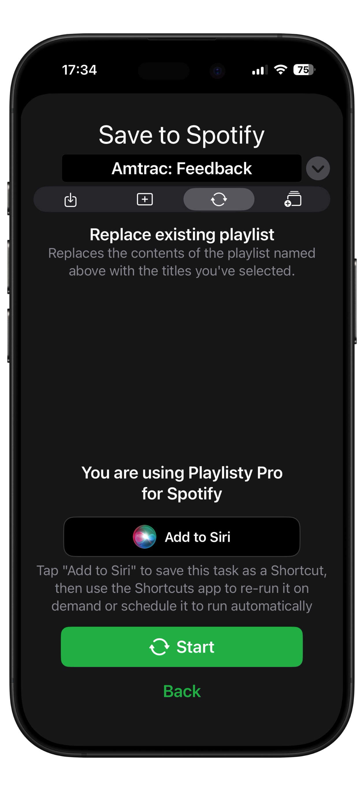 Playlisty save to Spotify screen