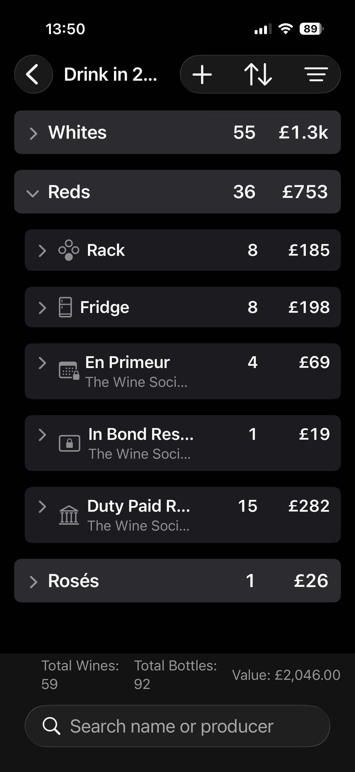WinePlan wine list with drinking plan